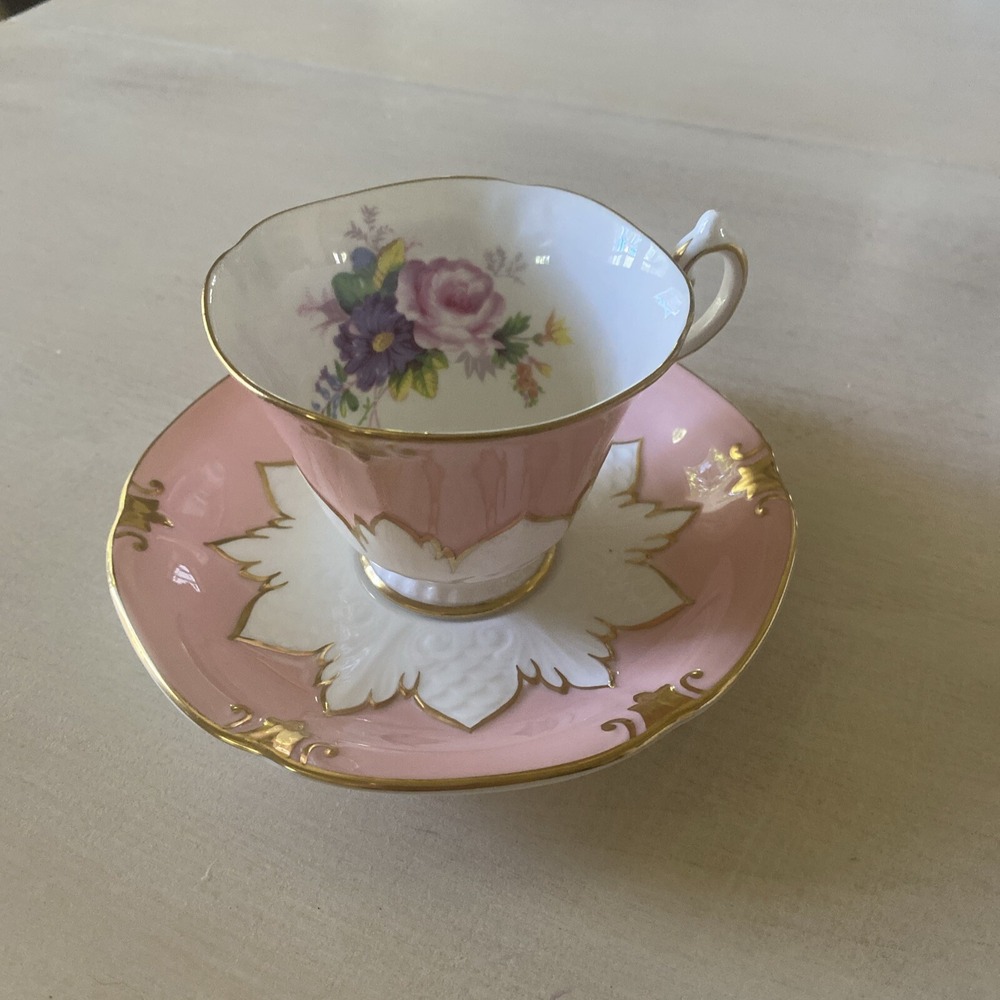 Paragon Salmon Pink Floral Tea‎ Cup with Saucer